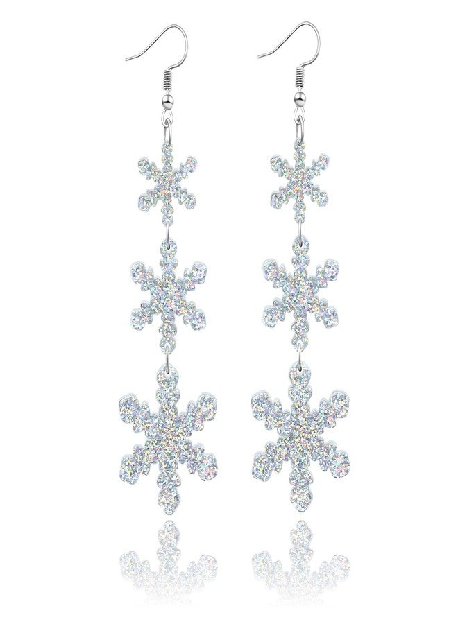 Nylry Christmas Earrings for Women Dangling Acrylic Holiday Earrings Snowflake Earring Cute Christmas Vacation Ornaments Stocking Stuffers Xmas Party Decorations Favors Xmas Gifts for Women-Silver - Image 1